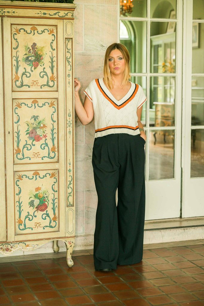 Chunky Sweater with Wide-Leg Trousers
