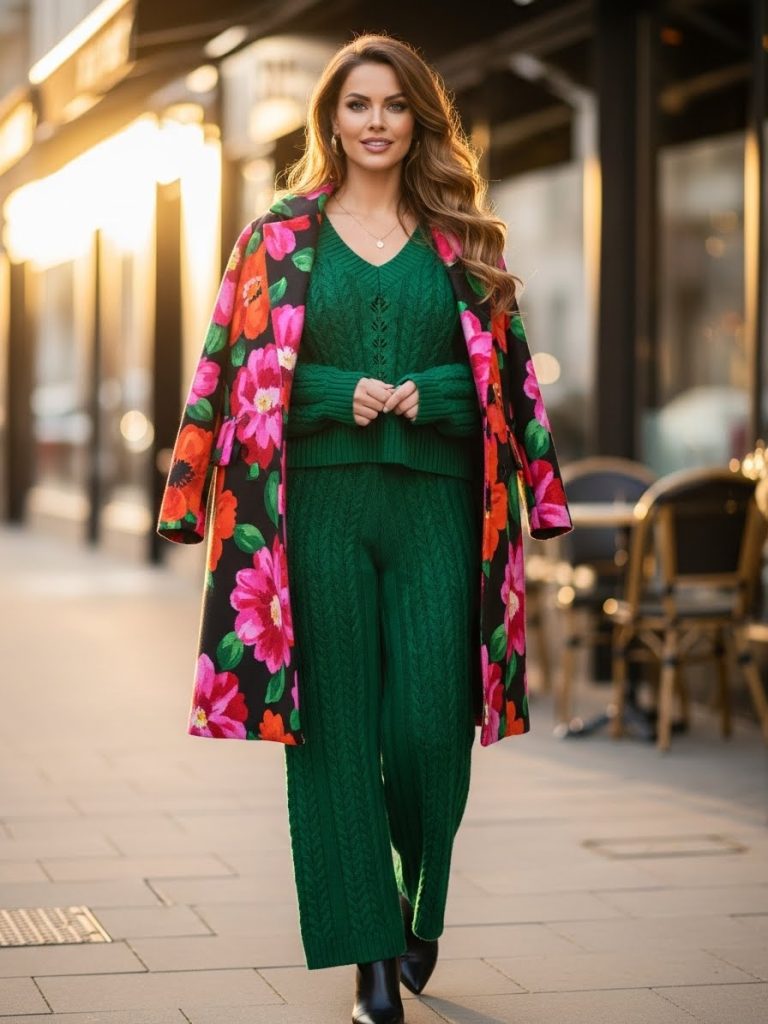 Matching Knit Set with Statement Coat Outfit 