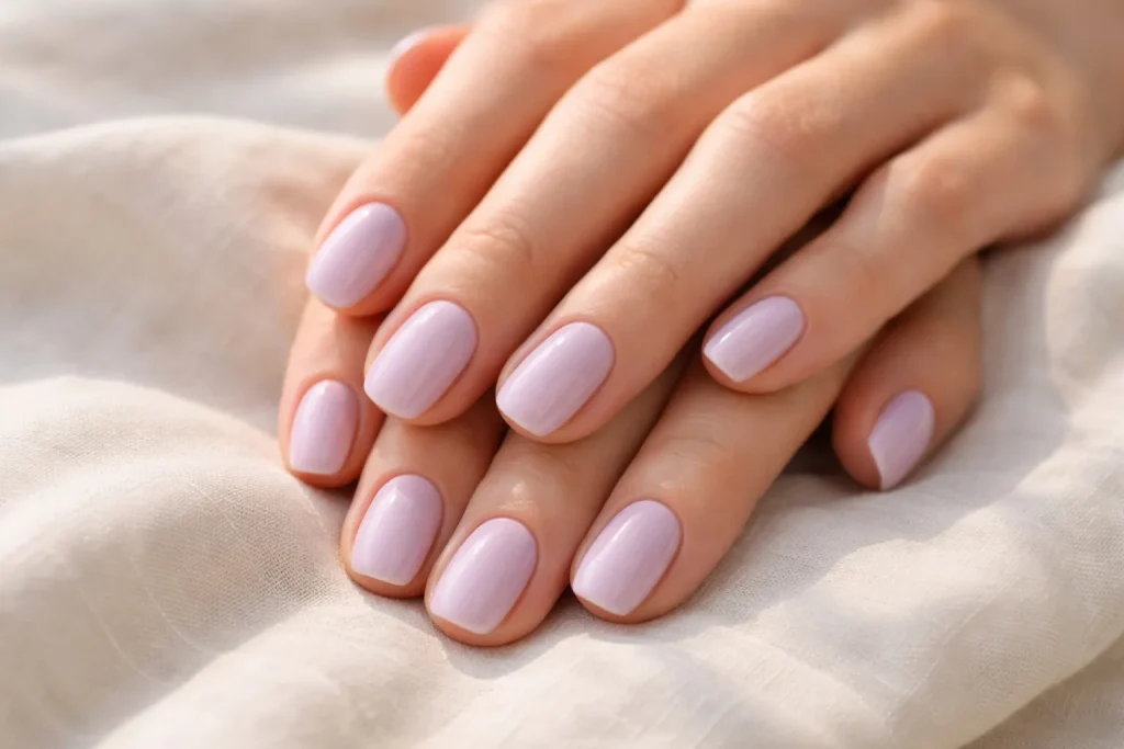 Delicate pale lavender nails for a spring wedding