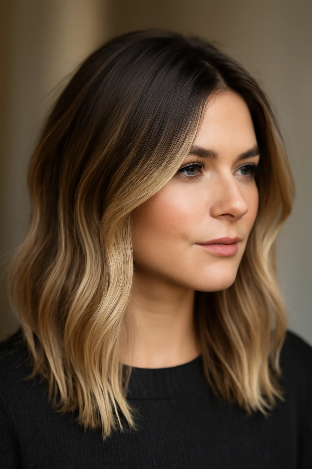 Dark hair with blonde balayage showing natural sun-kissed gradient