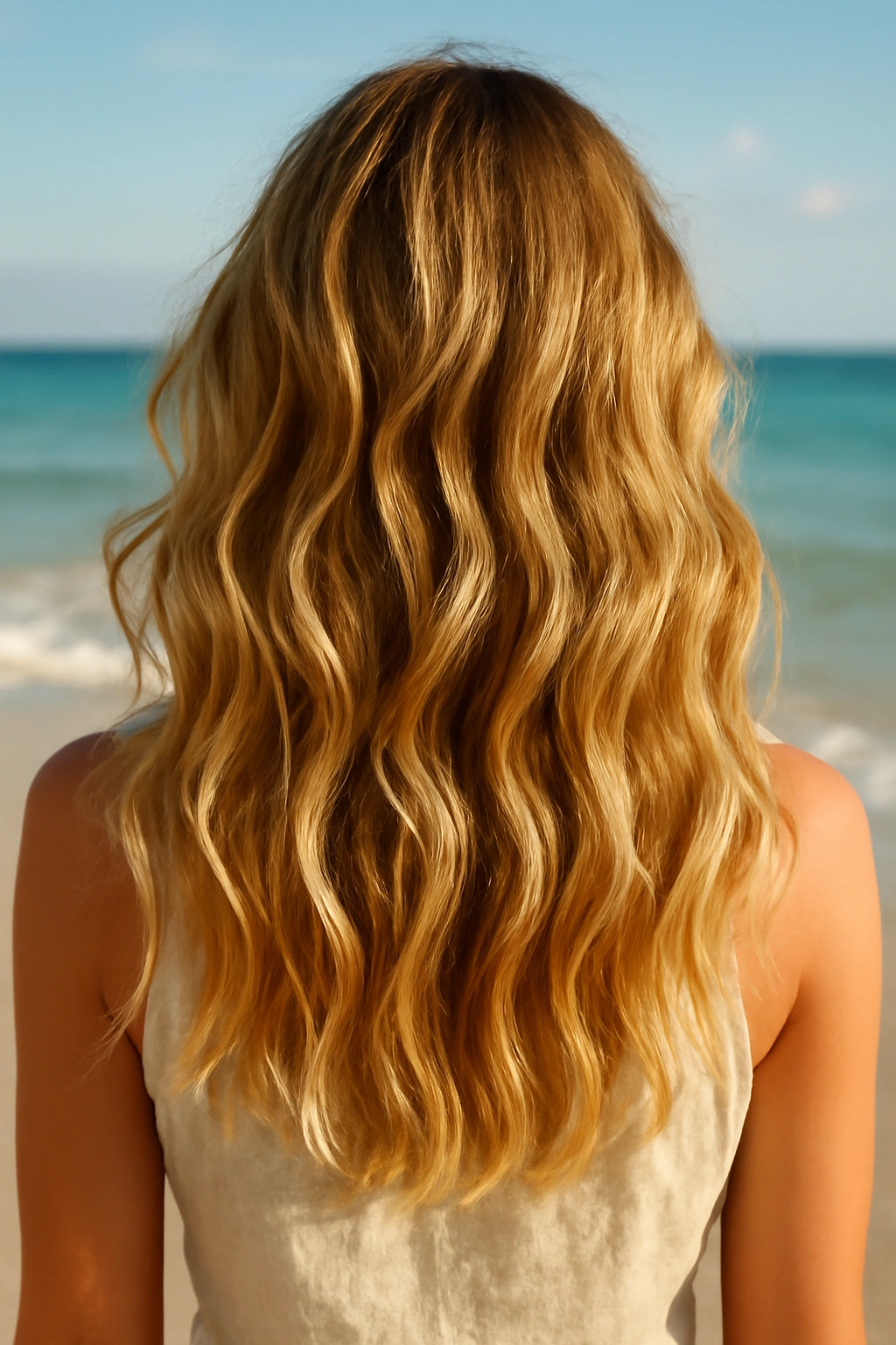 Honey blonde beachy waves hairstyle