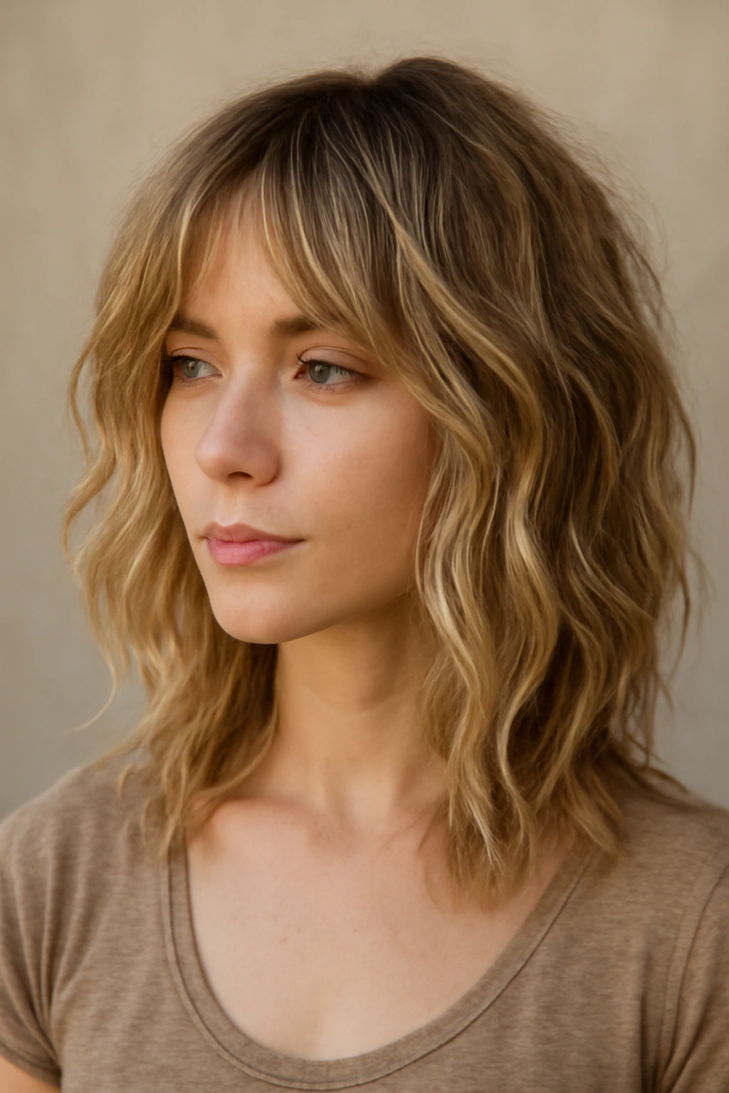 Mid-length shag with beachy waves and textural layers