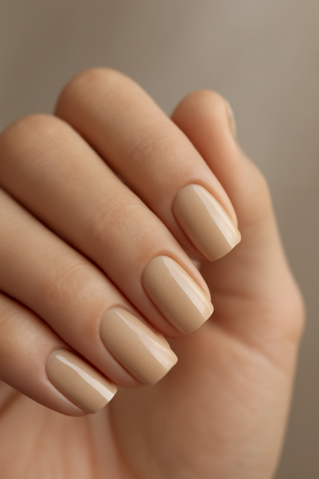 Close-up of beige nails on a hand