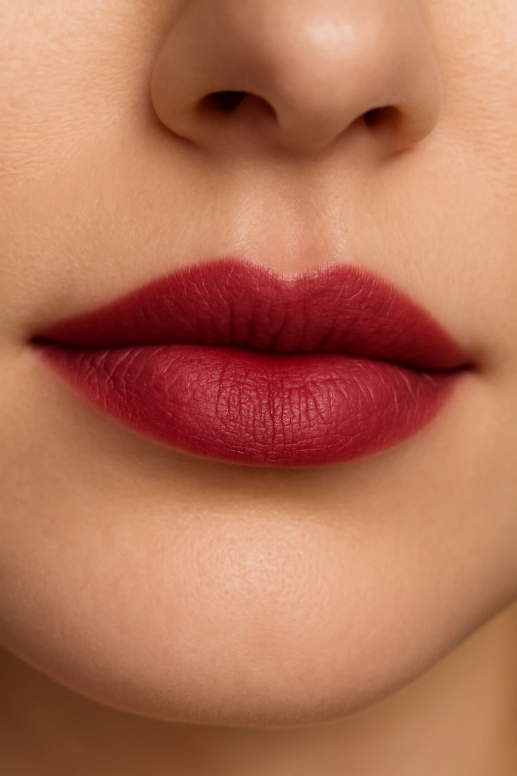 Close-up of lips with berry-stain lipstick
