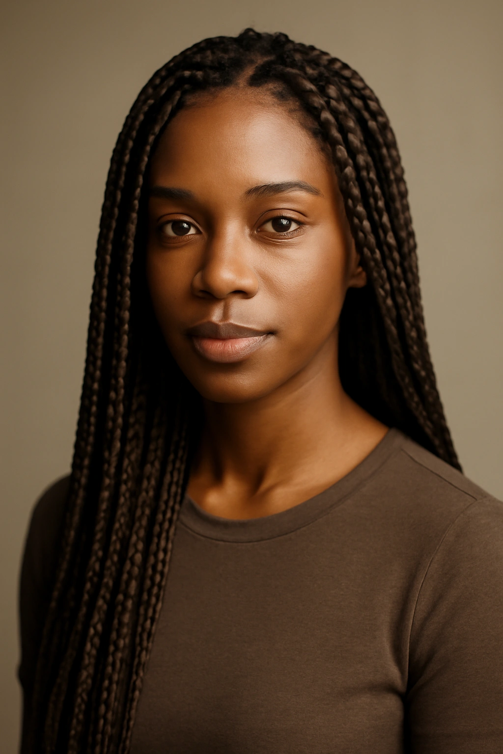 Box braids hairstyle with extensions on a model in a studio portrait