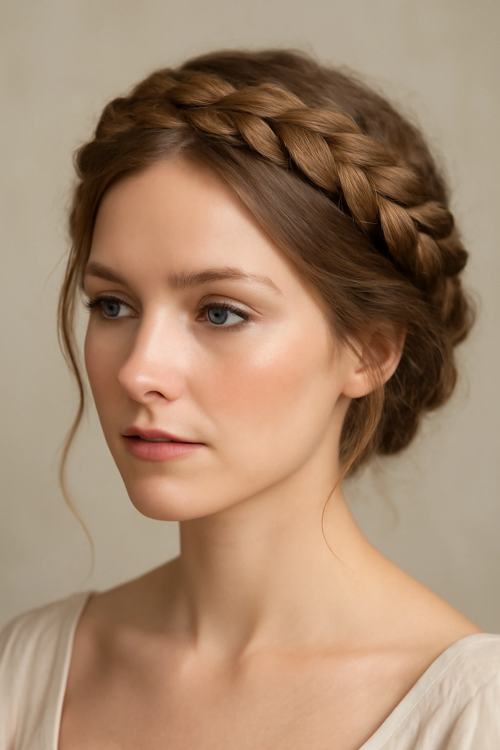 Braided crown encircling the head in a halo shape