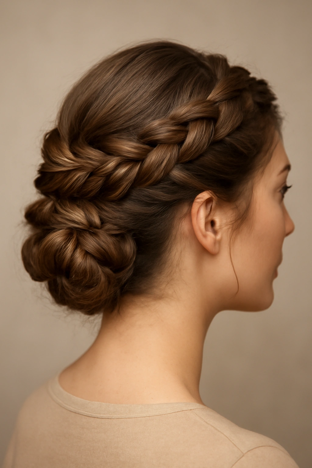 Intricate braided updo with crown braid around head