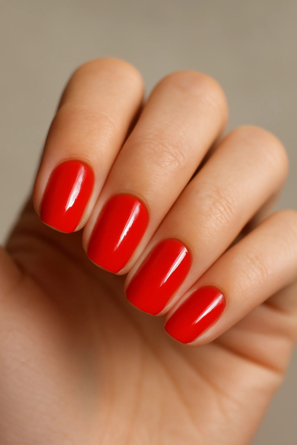 Close-up of bright red nails on a manicured hand