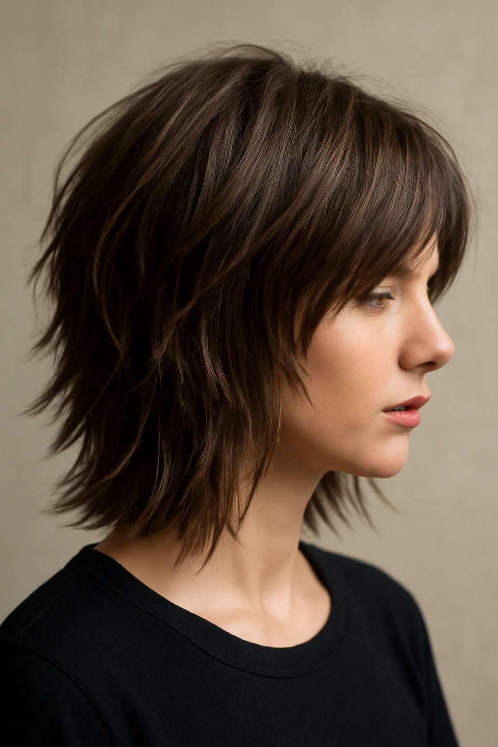 Hair with bold choppy layers and defined ends