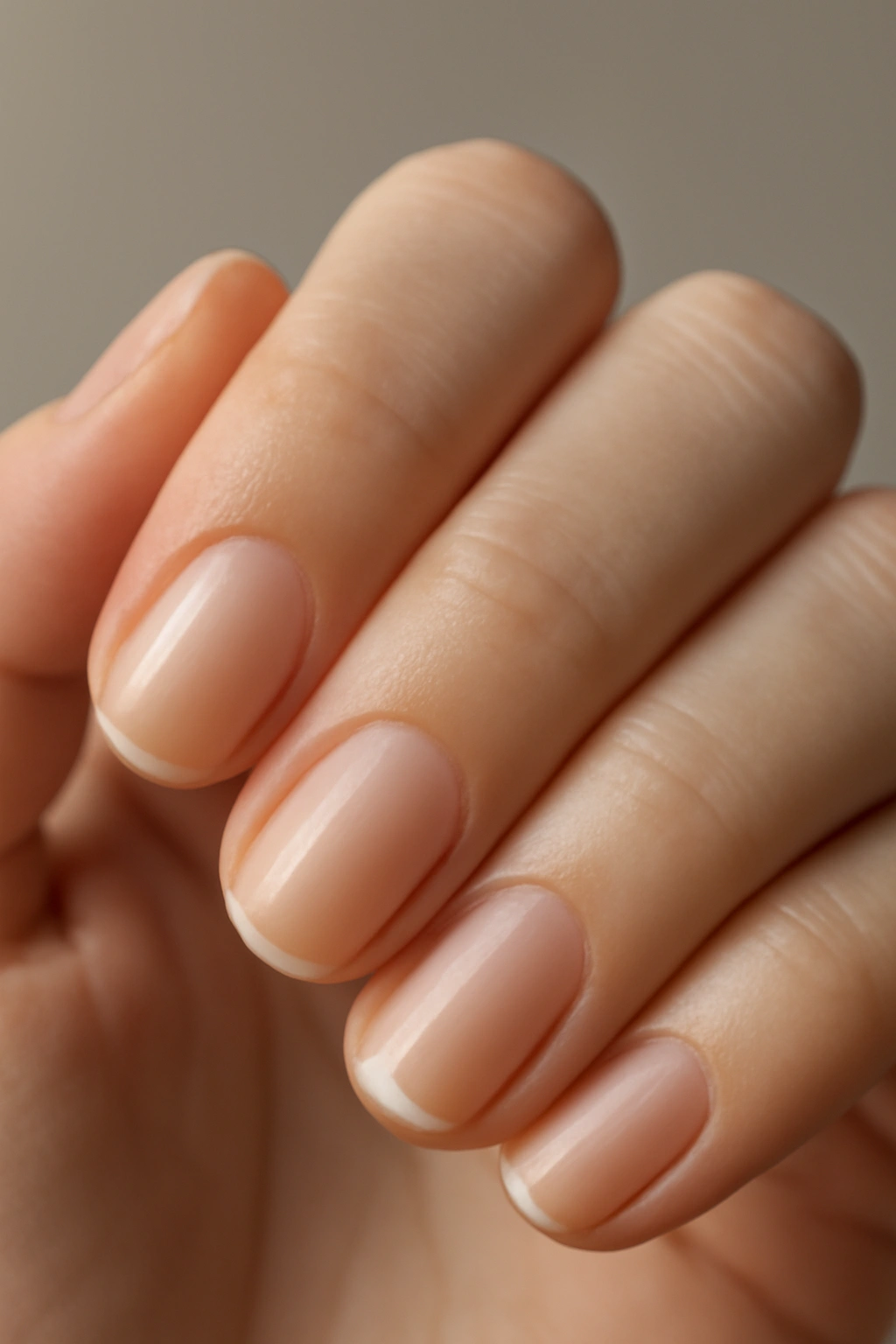 Close-up of hands with clean cuticles and smooth nail surfaces