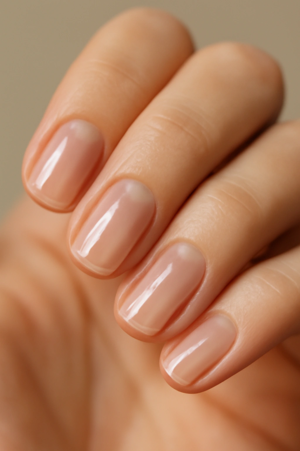 Close-up of clear glossy nails on a hand