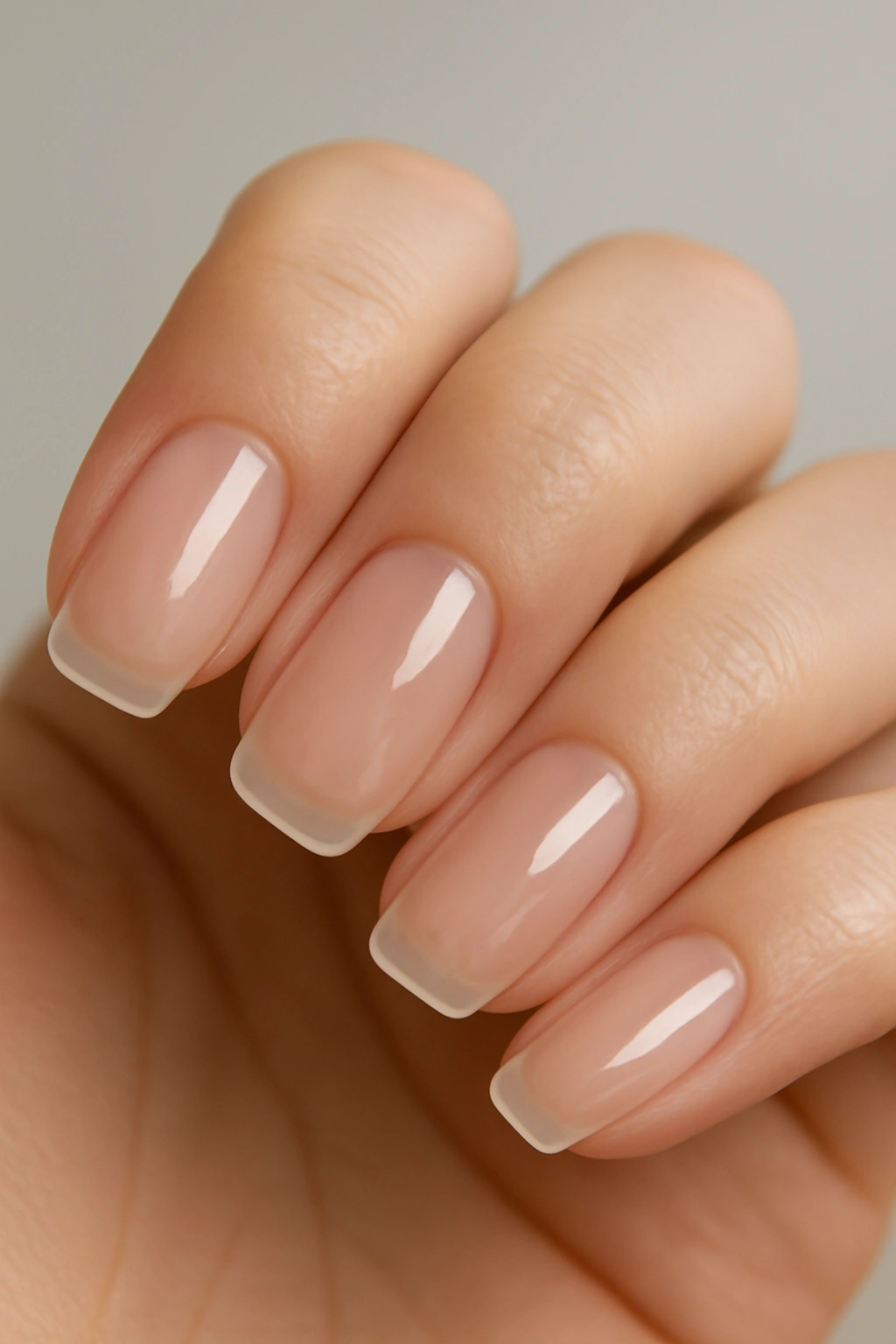 Close-up of clear jelly finish nails with subtle tint