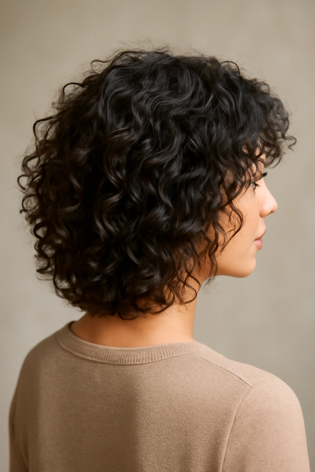 Shoulder-length curly hair with layering for defined curl definition