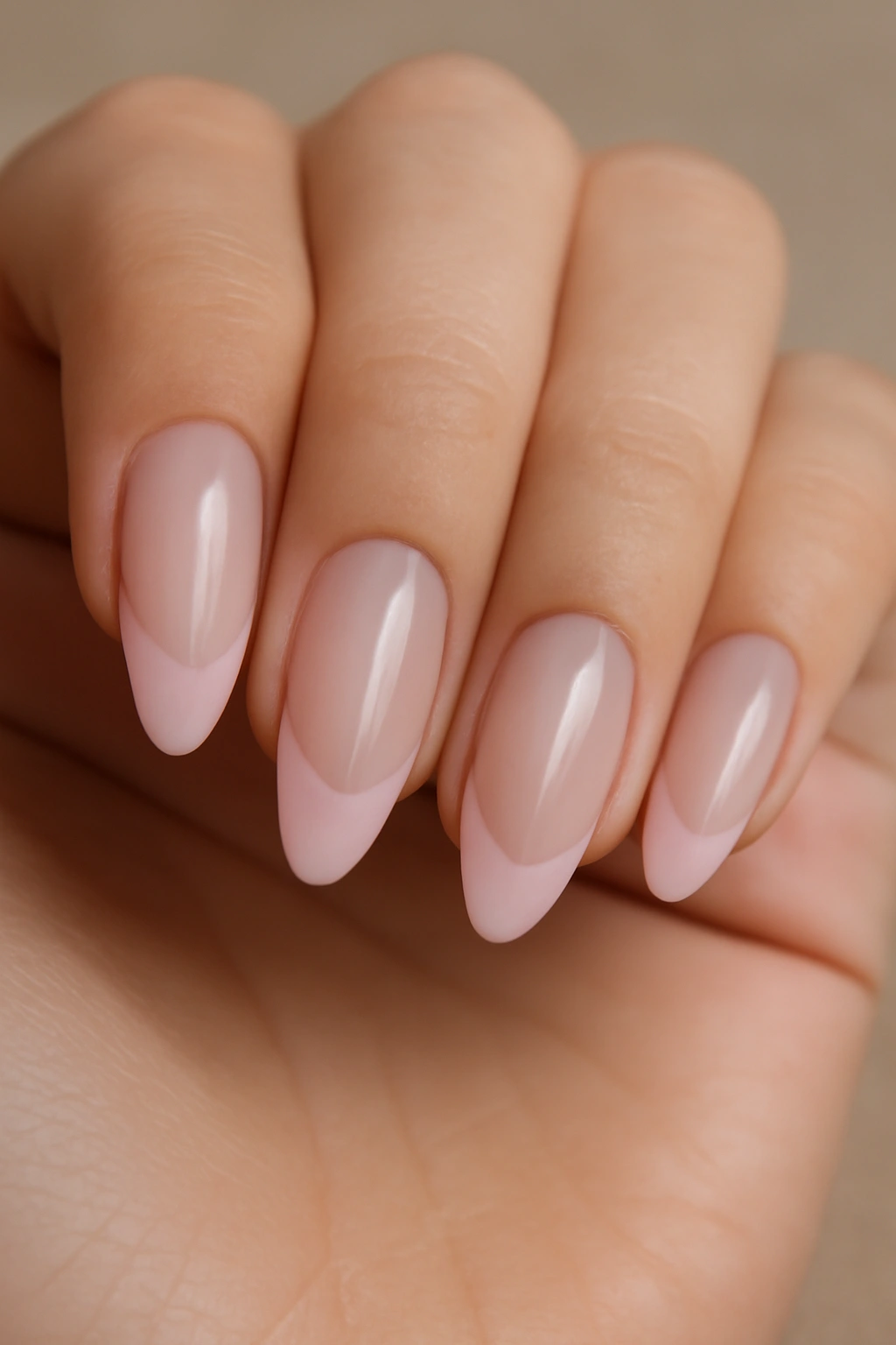 Almond nails with soft pink French tips