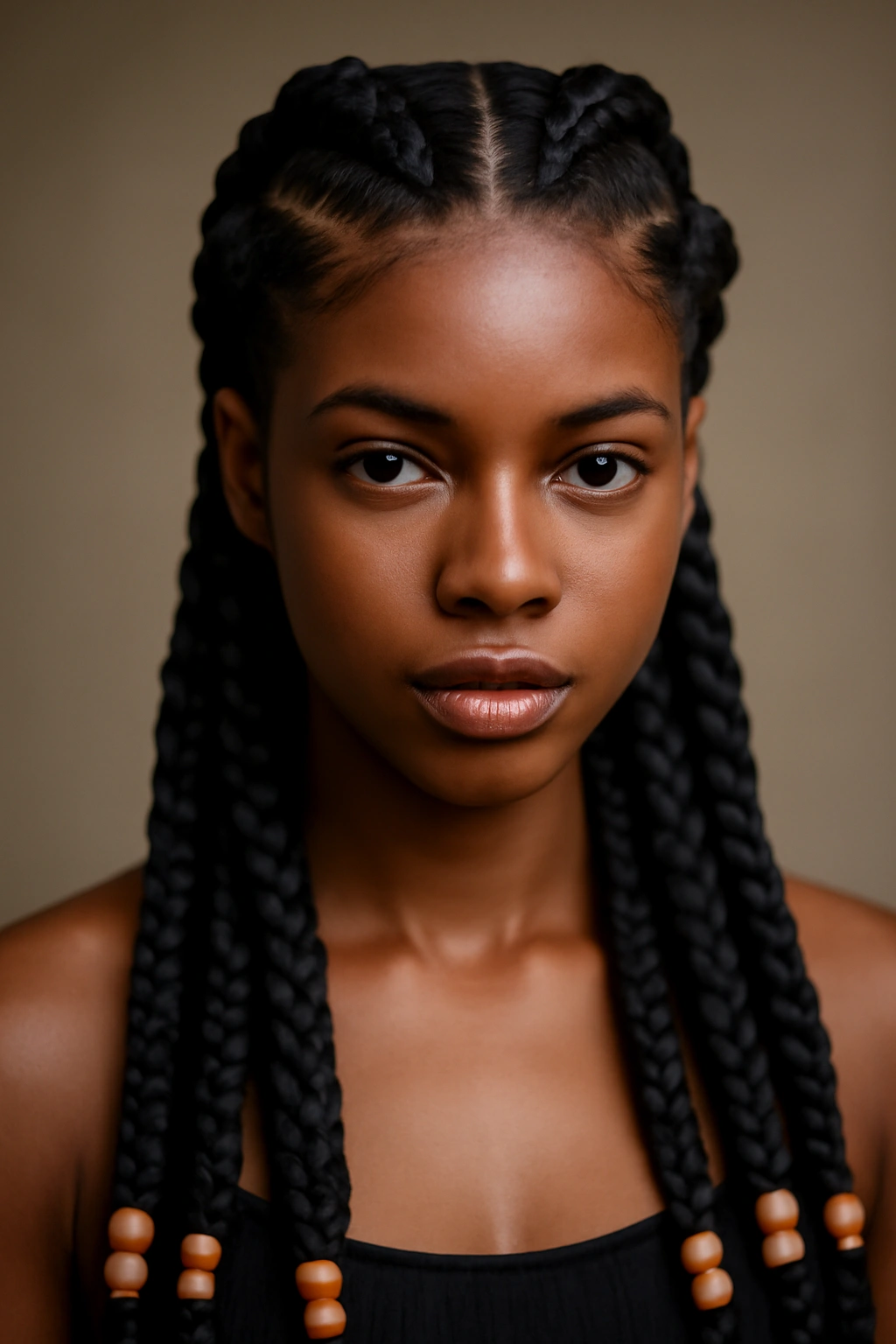 Ghana braids with thick cornrows and beads at the ends