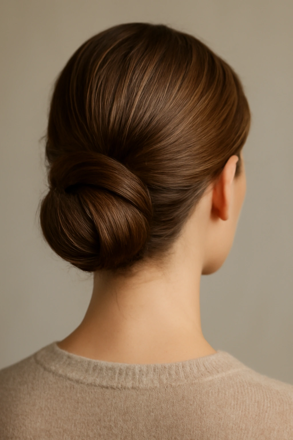 Gibson tuck coil pinned neatly at the back