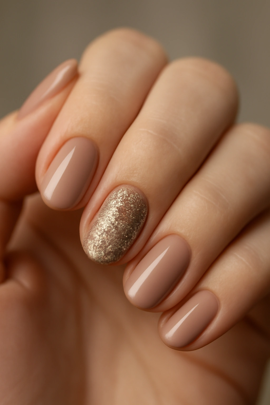 Nails with glitter ring finger accent