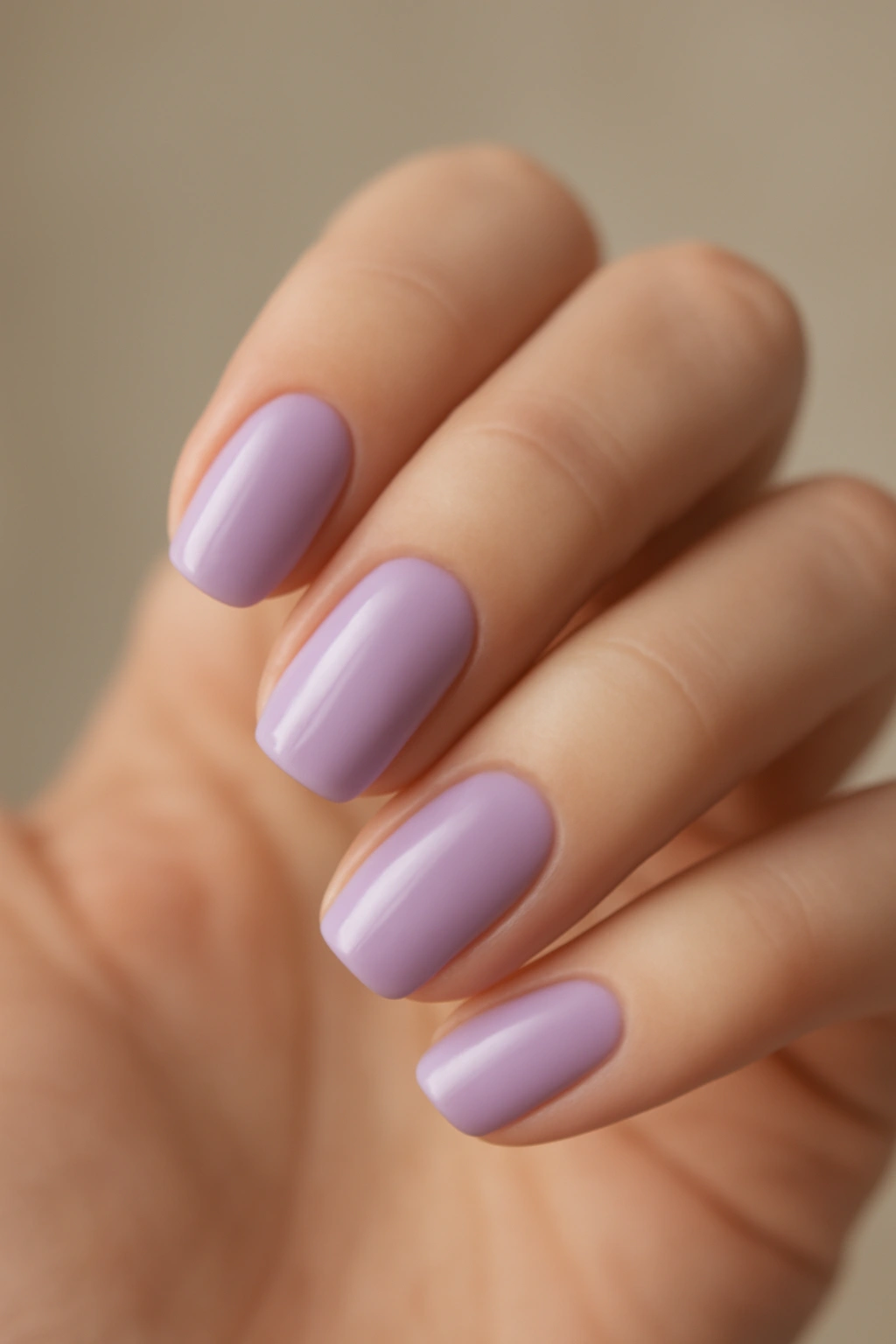 Close-up of lavender or lilac nails in a pastel manicure