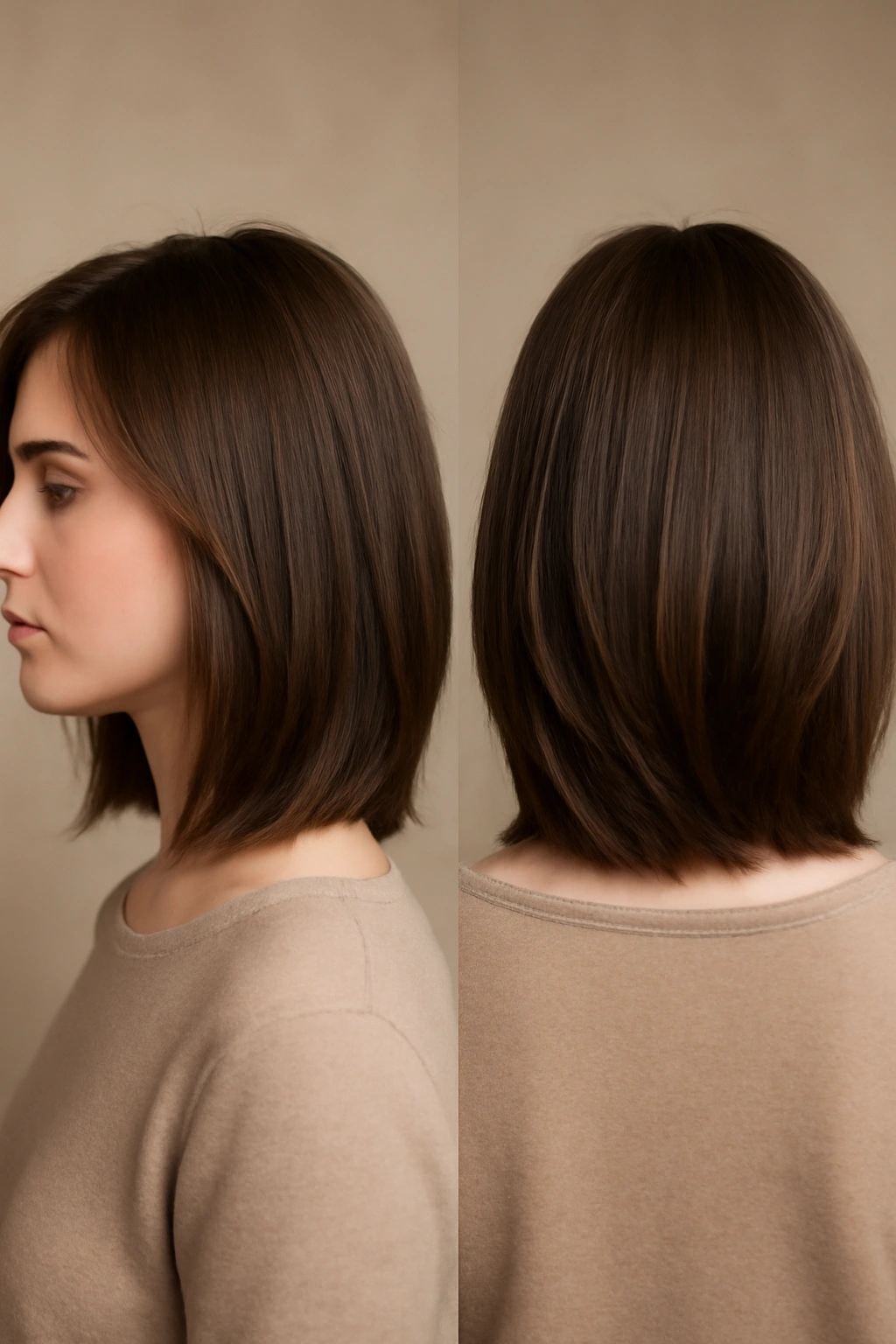 Close-up of shoulder-length hair showing subtle graduated layers at the back