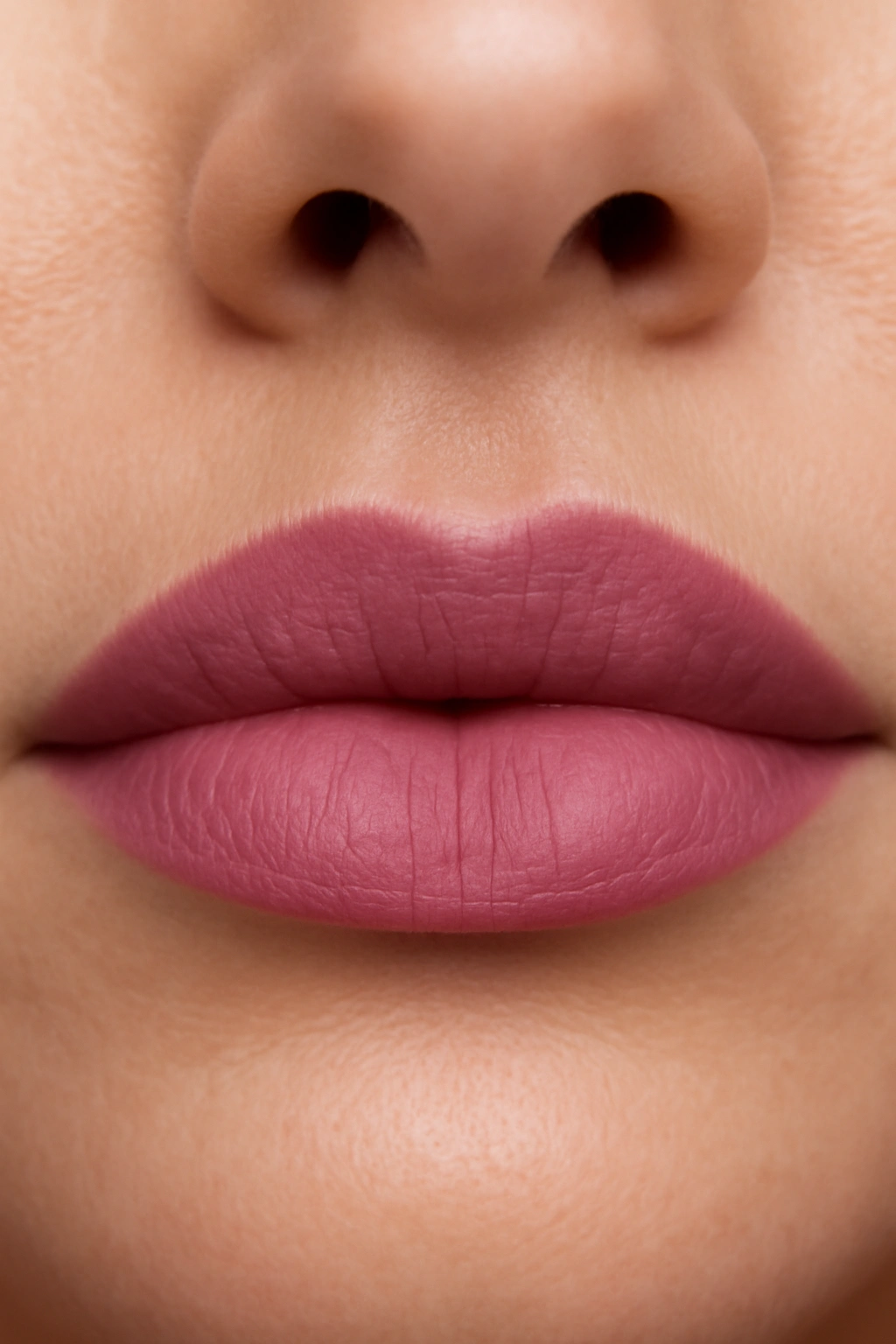 Close-up of lips wearing mauve lipstick