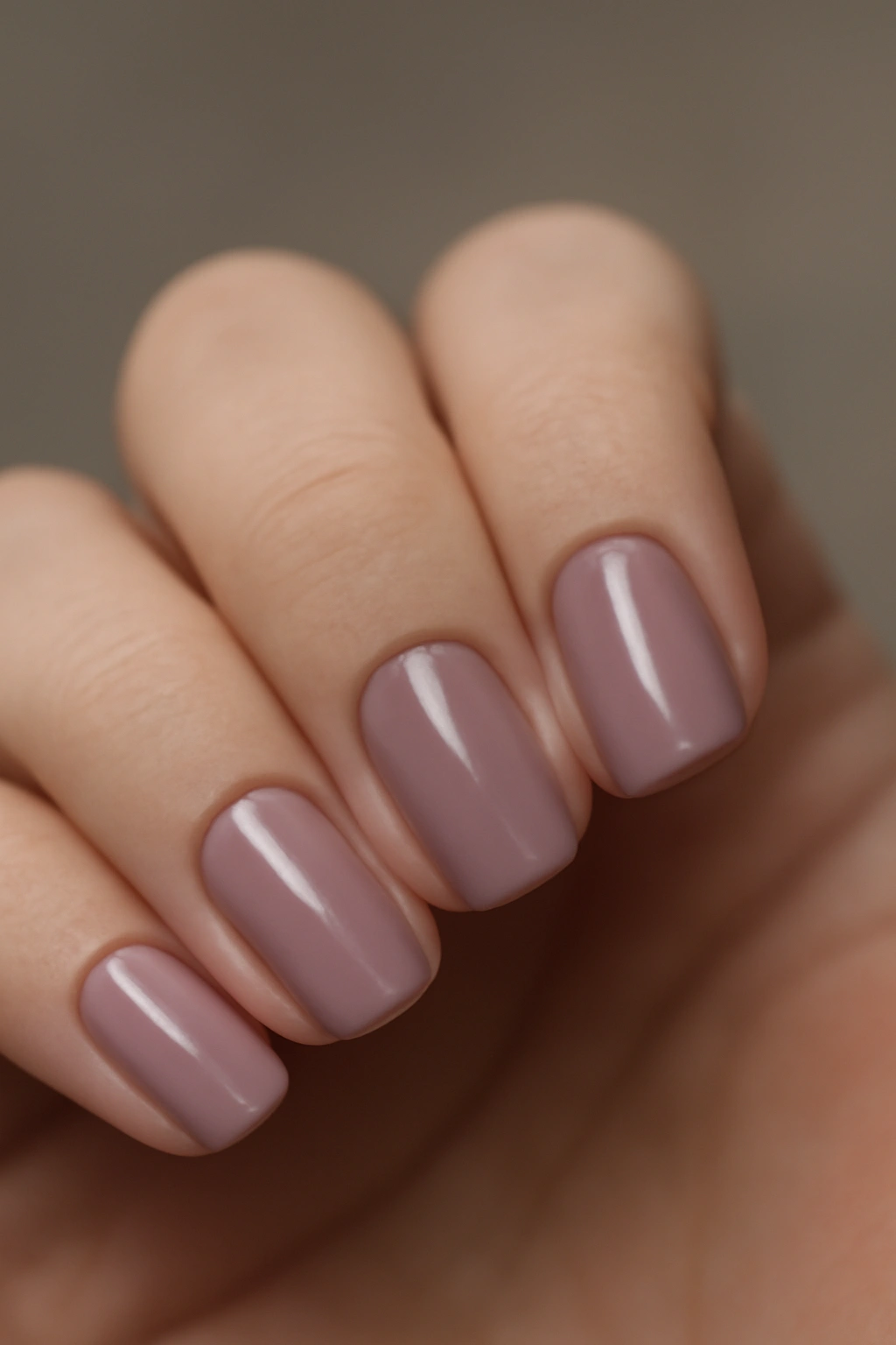 Close-up of mauve nails with grey undertones
