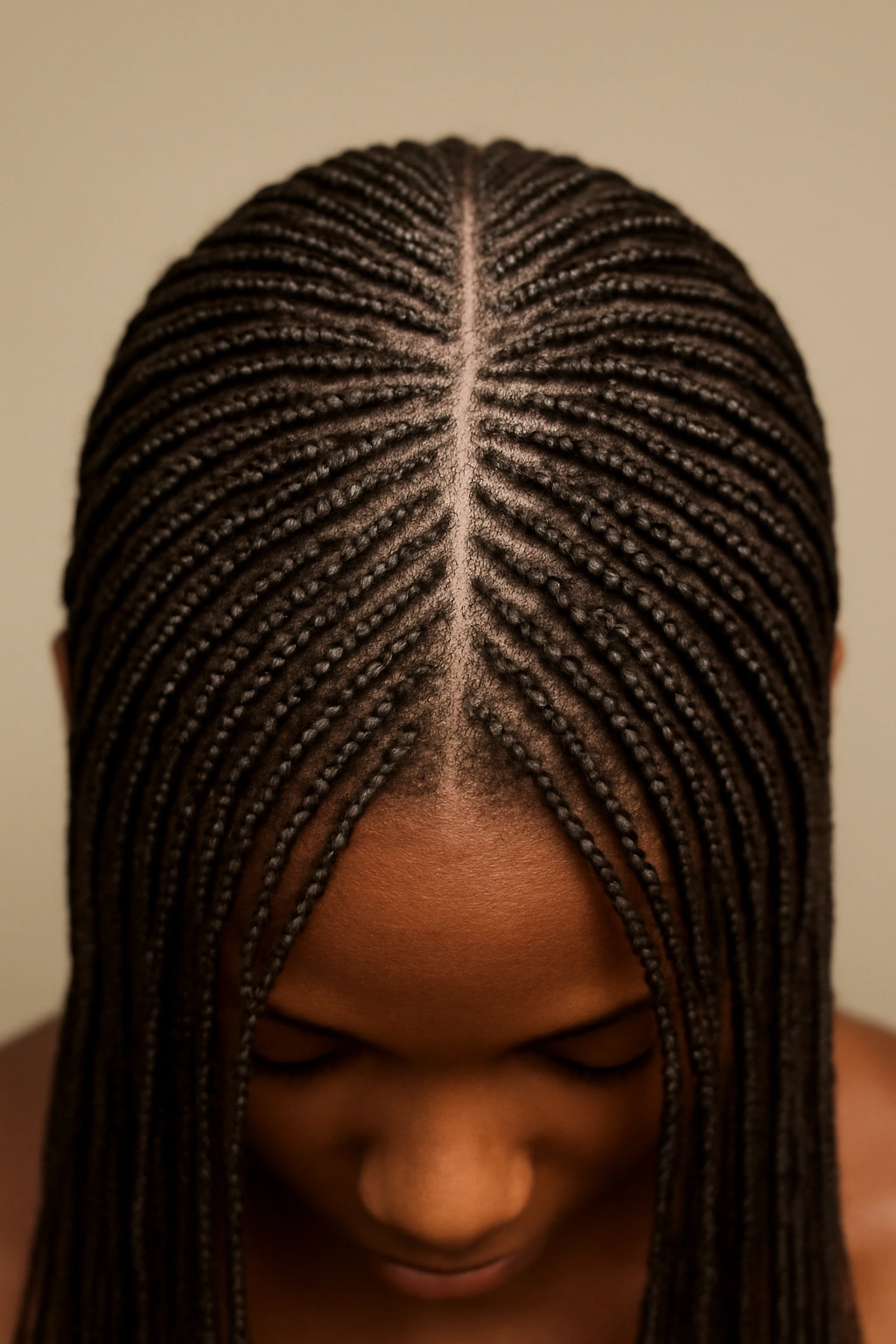 Scalp densely braided with numerous tiny micro braids.