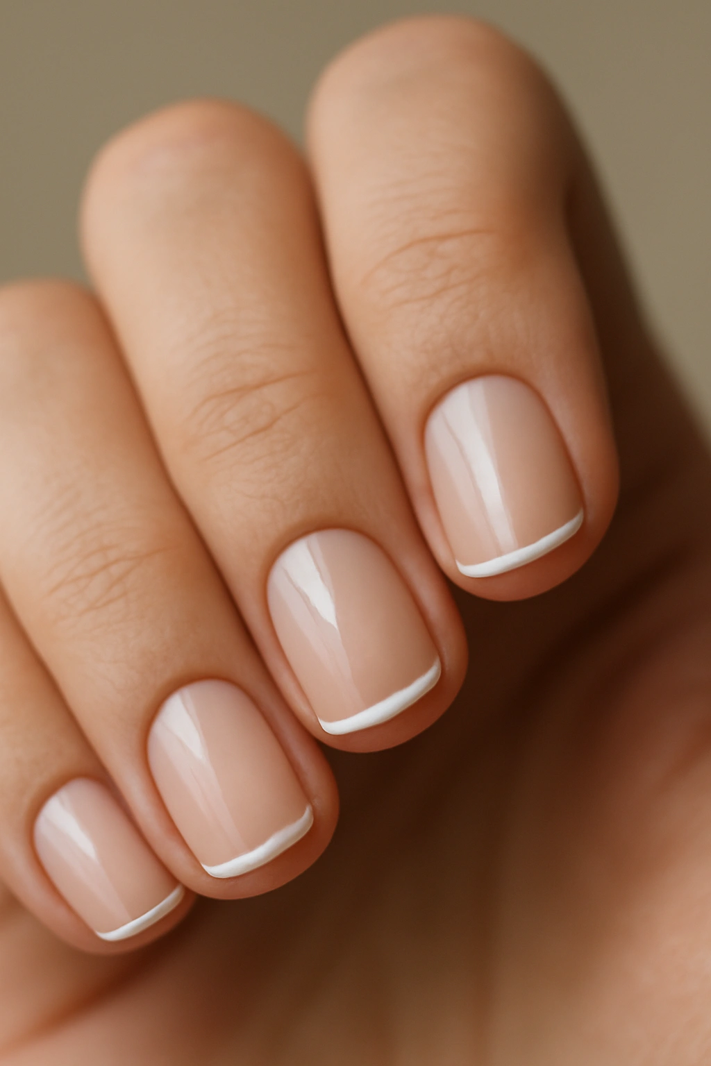 Close-up of nails with a micro French manicure thin white tip