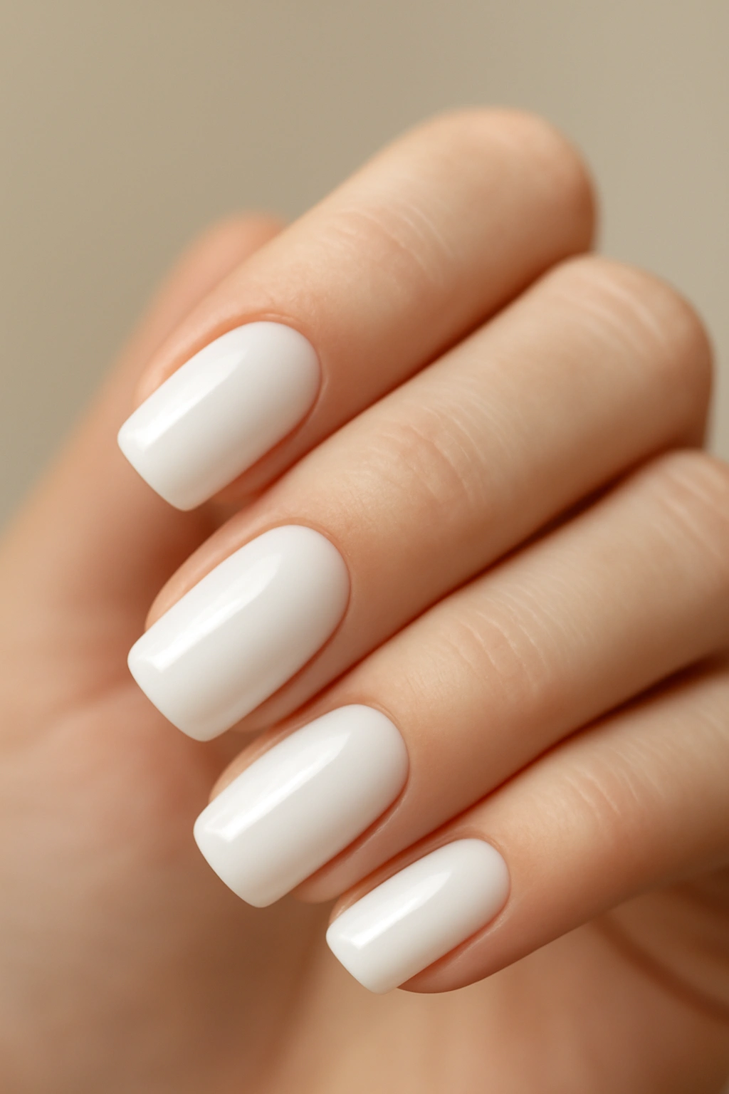 Close-up of milky white nails with soft opaque finish