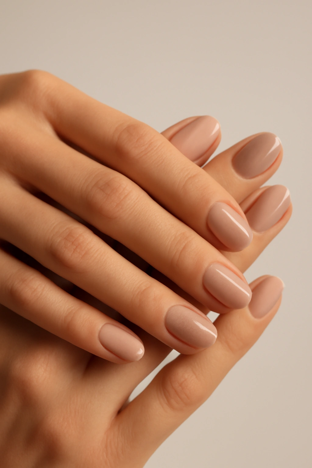 Close-up of hands with varied neutral nail styles for office-appropriate looks