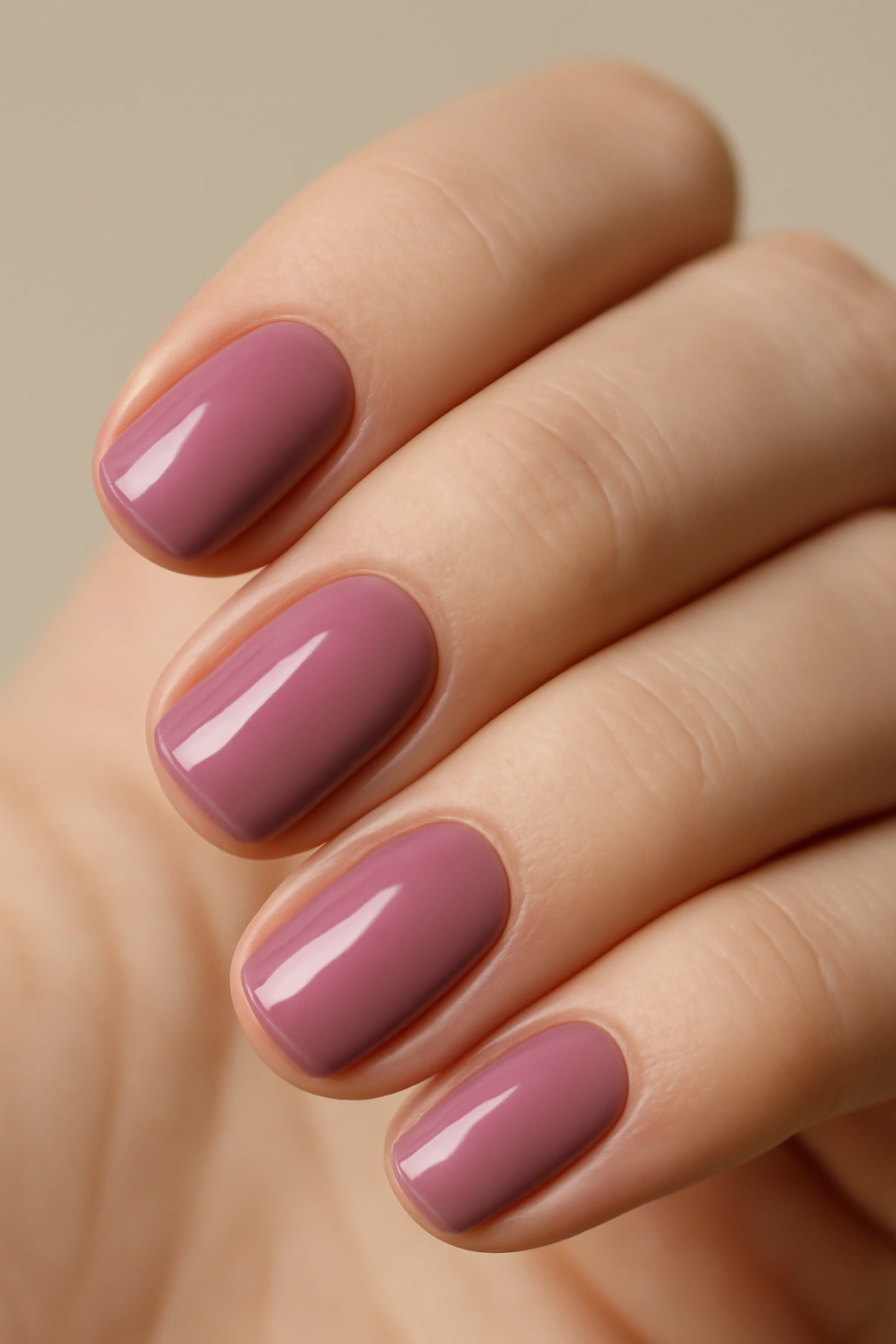 Close-up of nails with soft medium-tone gel polish in pink, purple, or blue