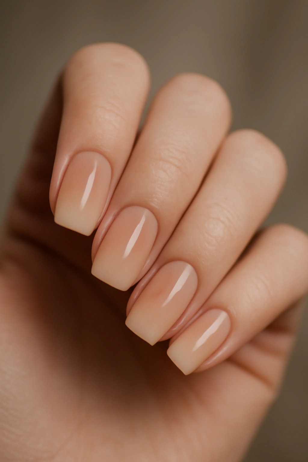Close-up of nude gradient ombre gel nails
