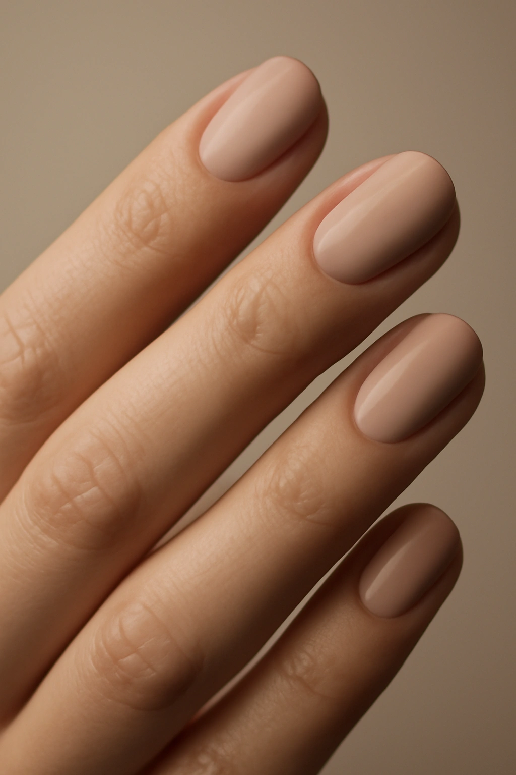 Close-up of nude-toned nails on a hand showing skin-tone matching undertones