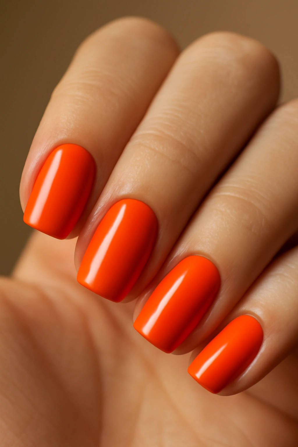 Close-up of bright orange nails.