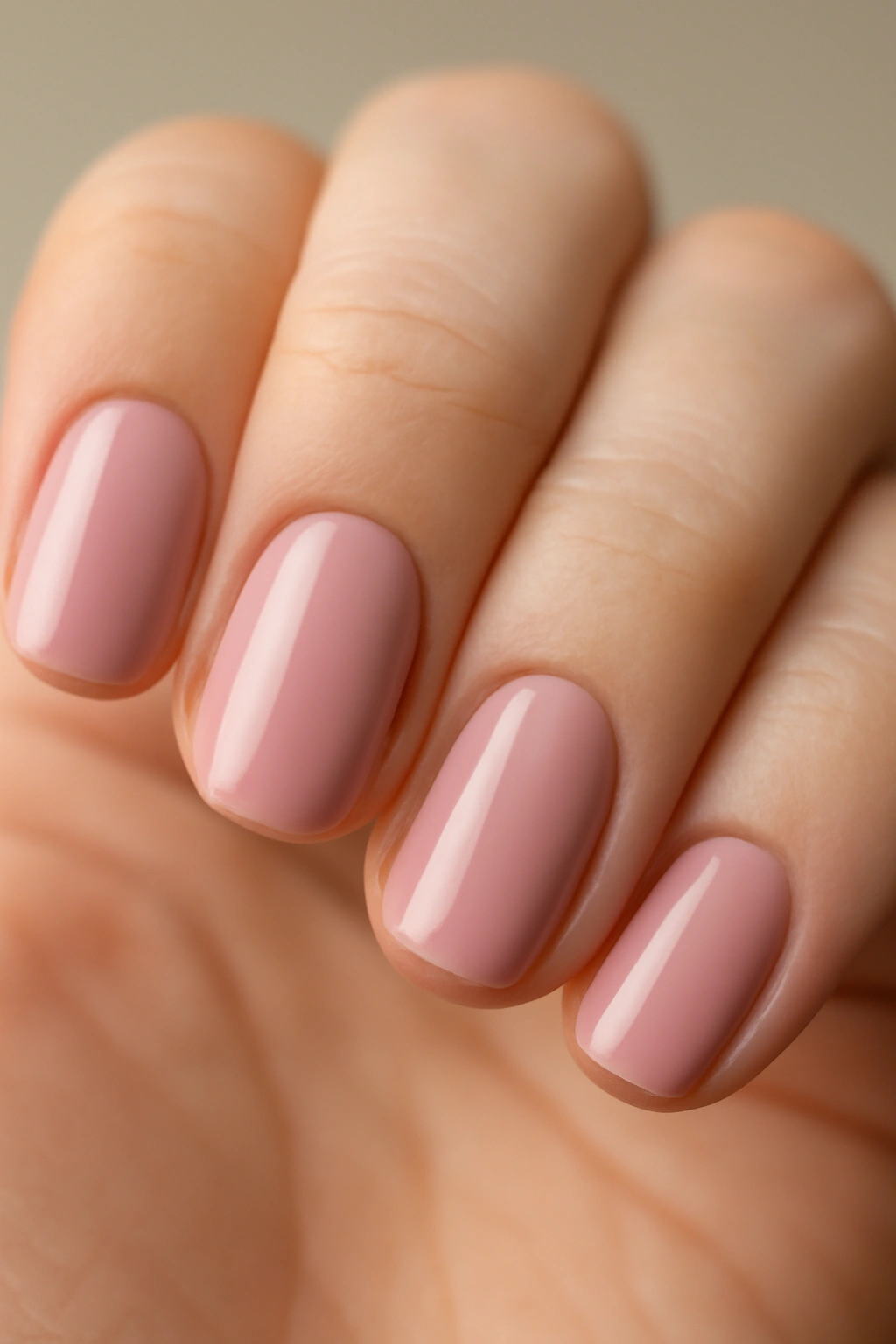 Close-up of rose pink nails with grey undertones