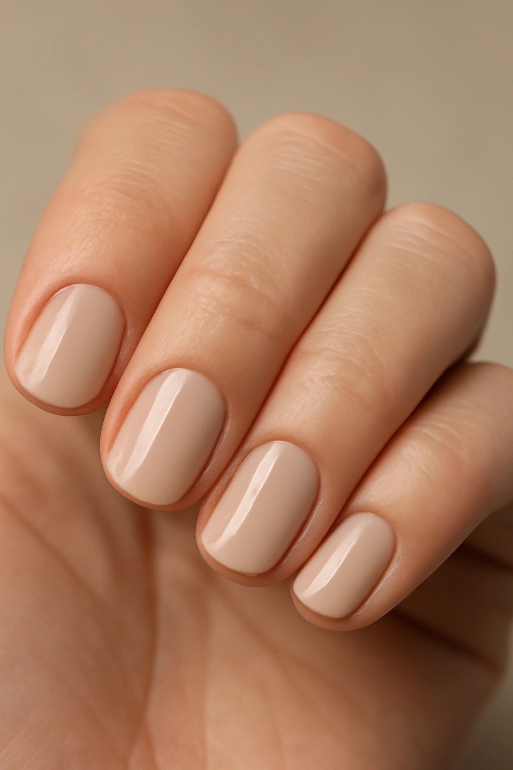 Close-up of rounded squoval nails with soft edges
