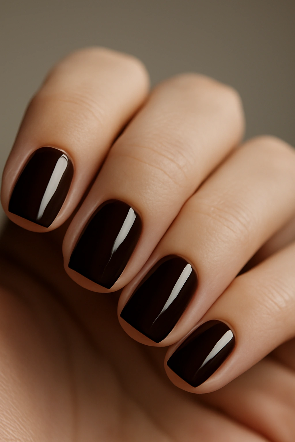 Close-up of short square nails in solid color