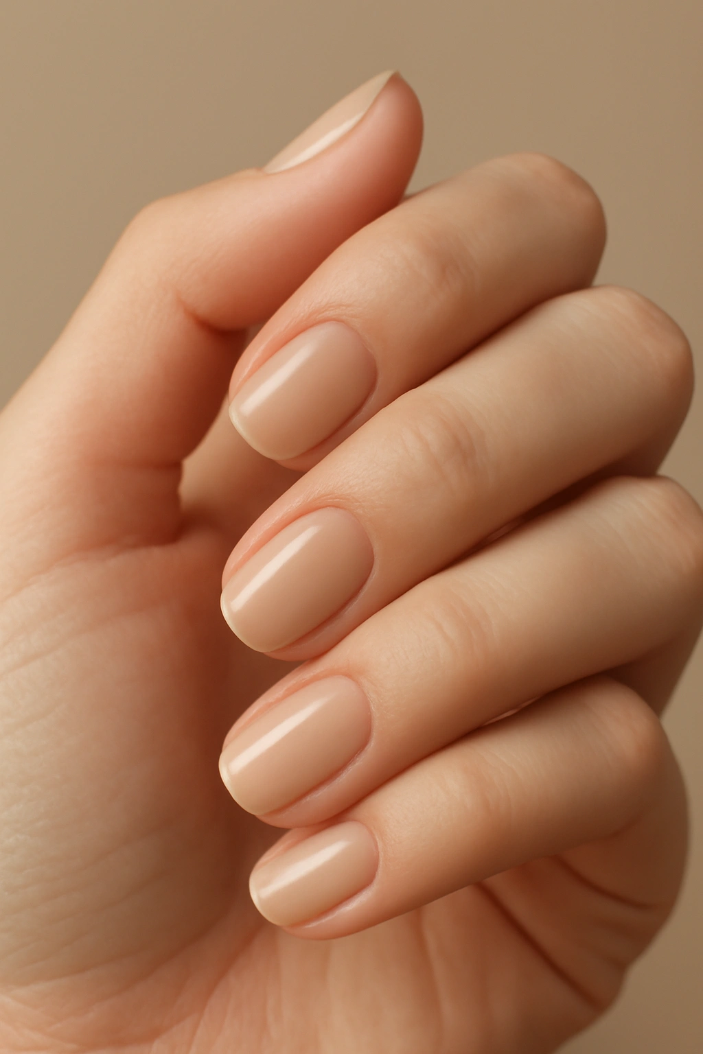 Close-up of nails in soft beige tone