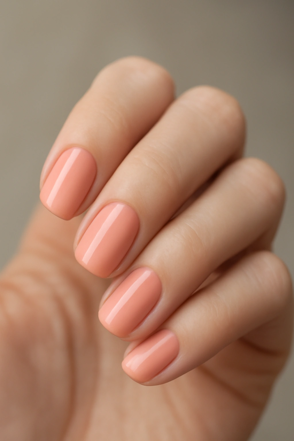 Soft coral or peach nails close-up
