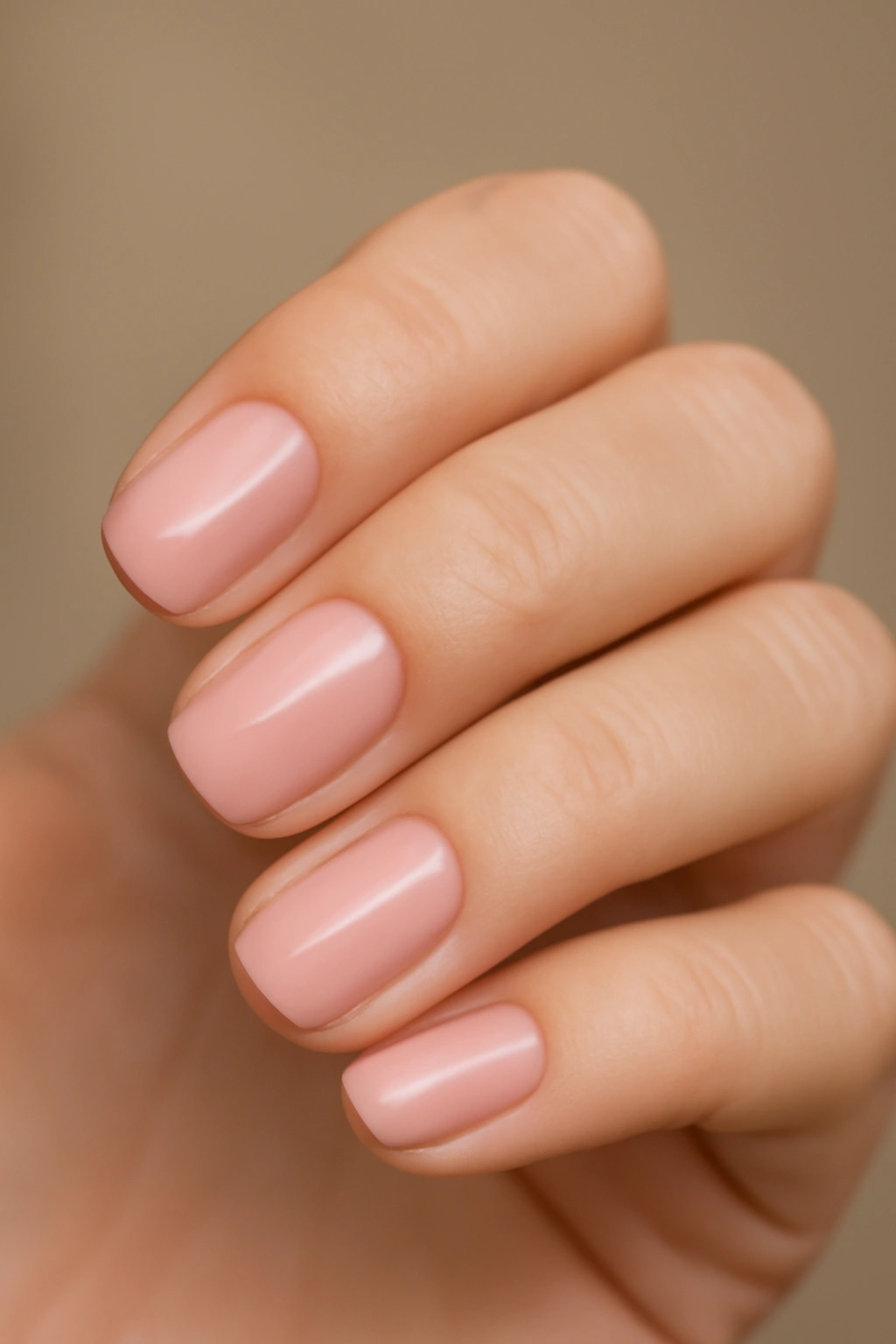 Close-up of soft pink nails on a hand