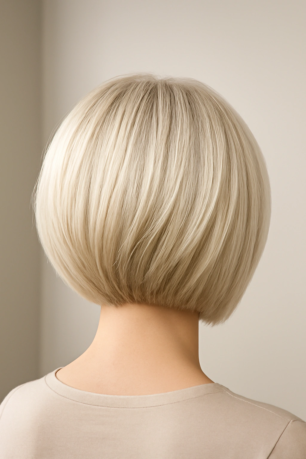 Sleek straight stacked bob with volume at the crown and sharp graduated layers