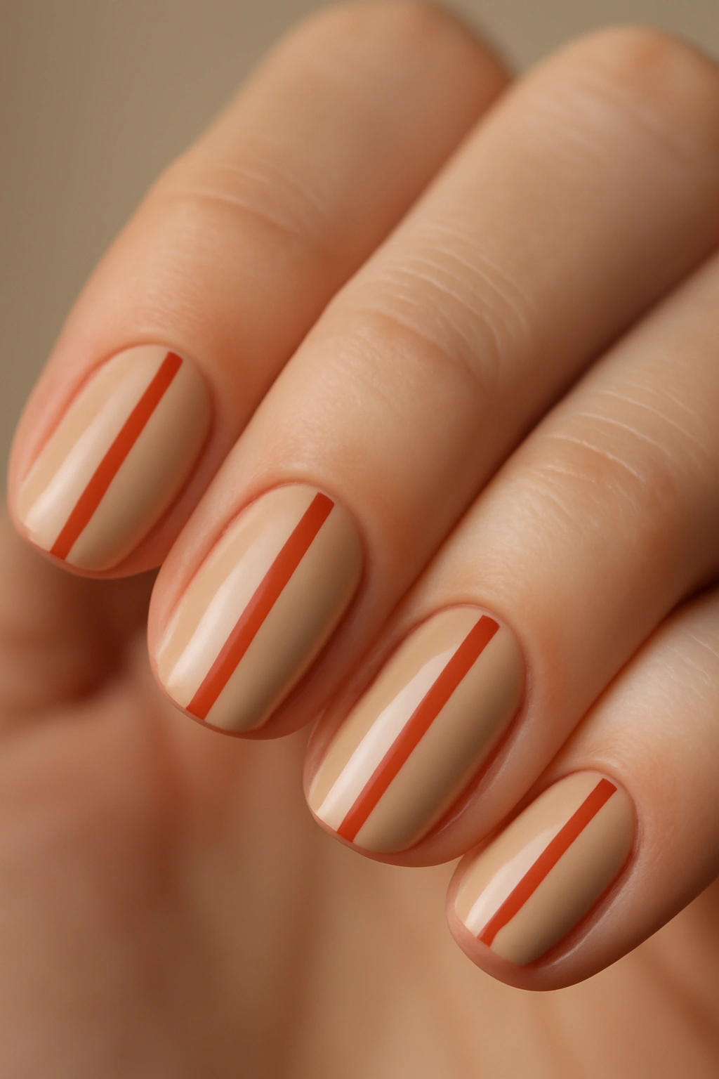 Nails with a center stripe in a contrasting color