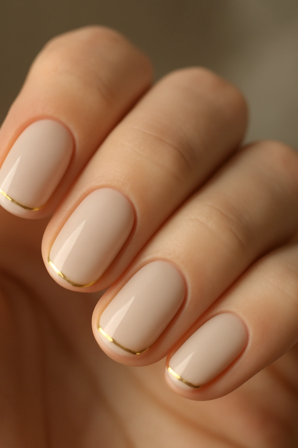Close-up of nails with a thin metallic line along the cuticle on each nail under studio lighting