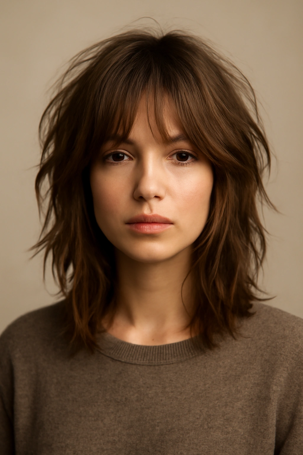 Tousled mid-length shag with disconnected layers