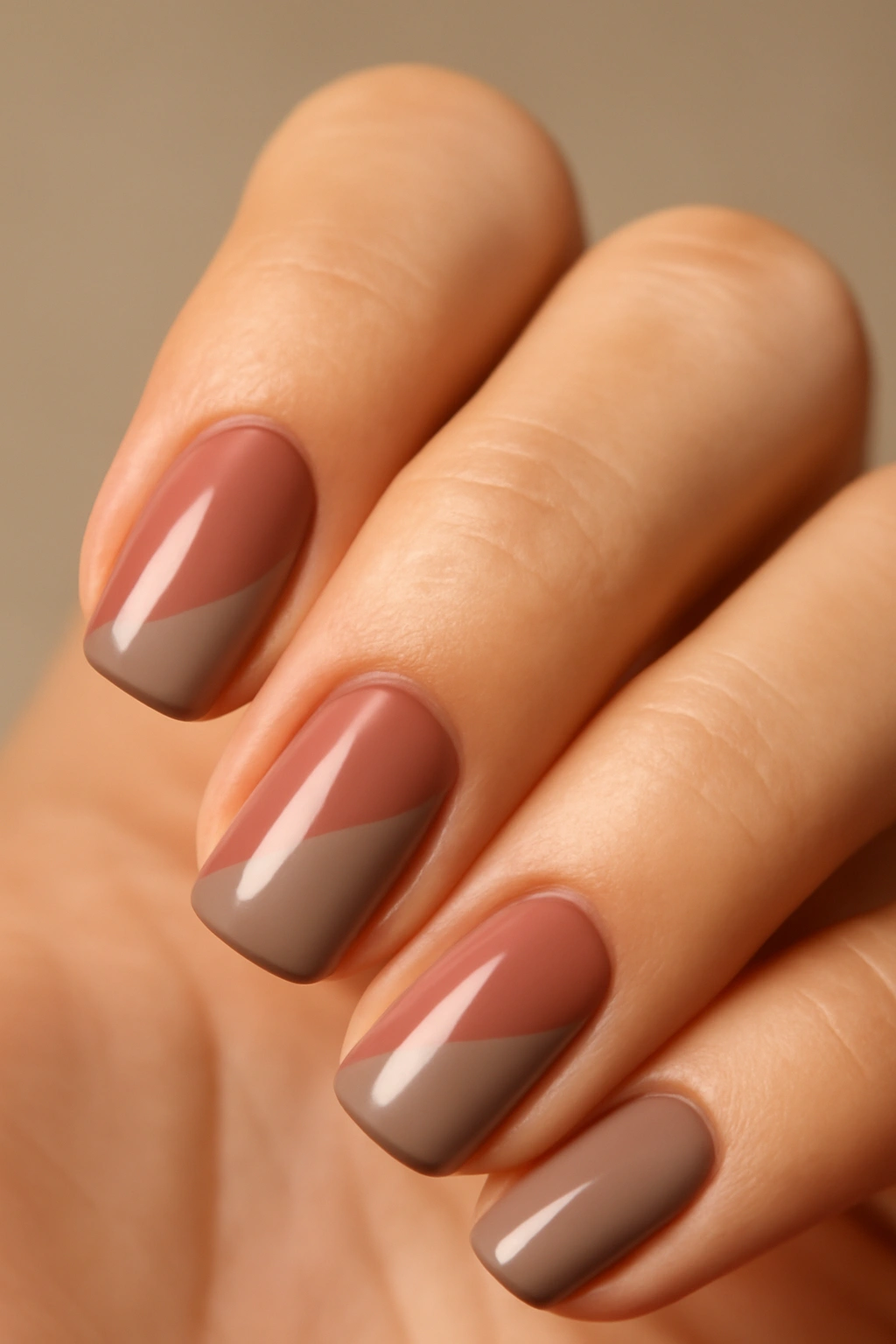 Nails split into two colors with a clear midline
