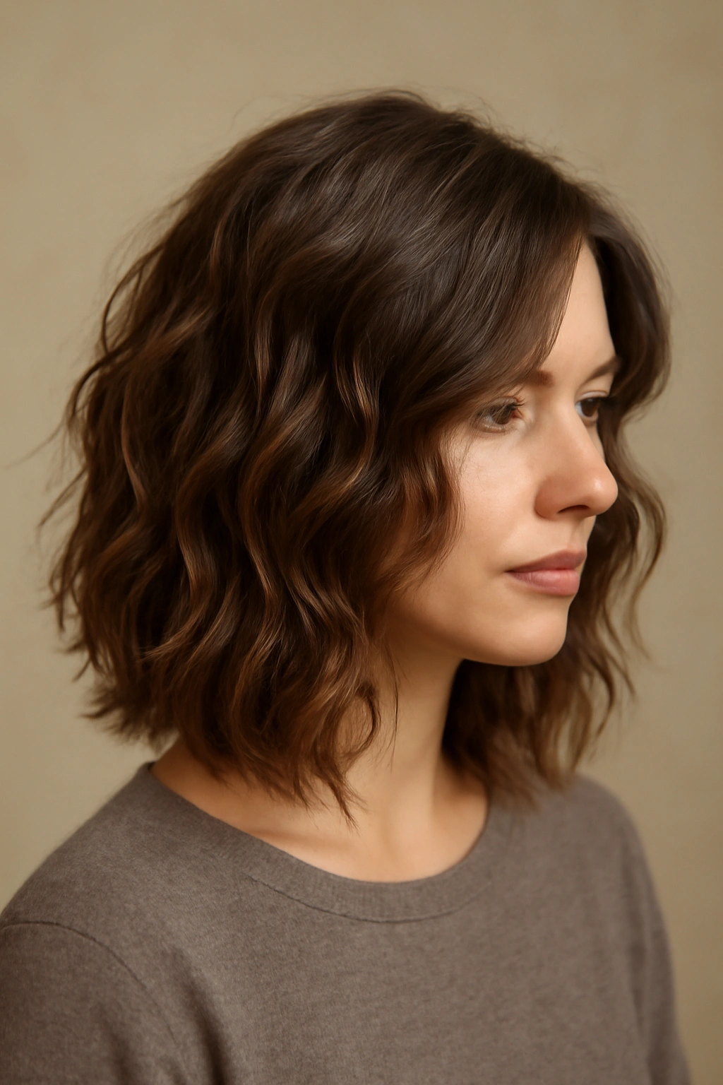Shoulder-length hair with loose waves and defined layers