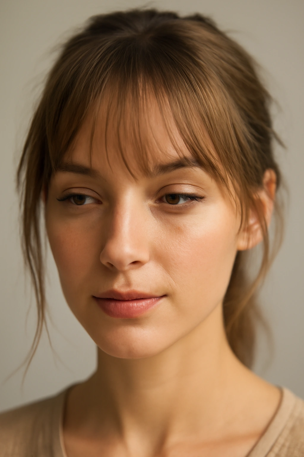 Close-up of wispy bangs with airy fringe.