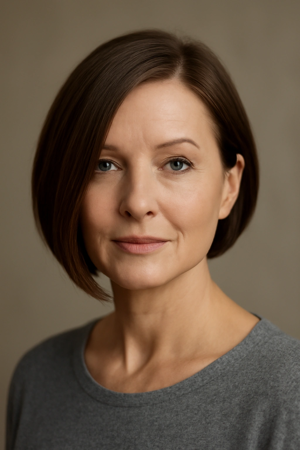 Portrait of a woman with an asymmetrical cut longer on one side